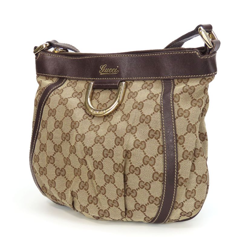 Gucci Shoulder Bag 203257 Abbey GG Canvas Beige Dark Brown Gold Hardware