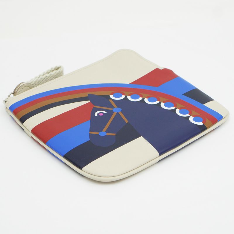Hermes Carre Pocket Pouch Beton Swift Y Engraved Horse Beige Leather