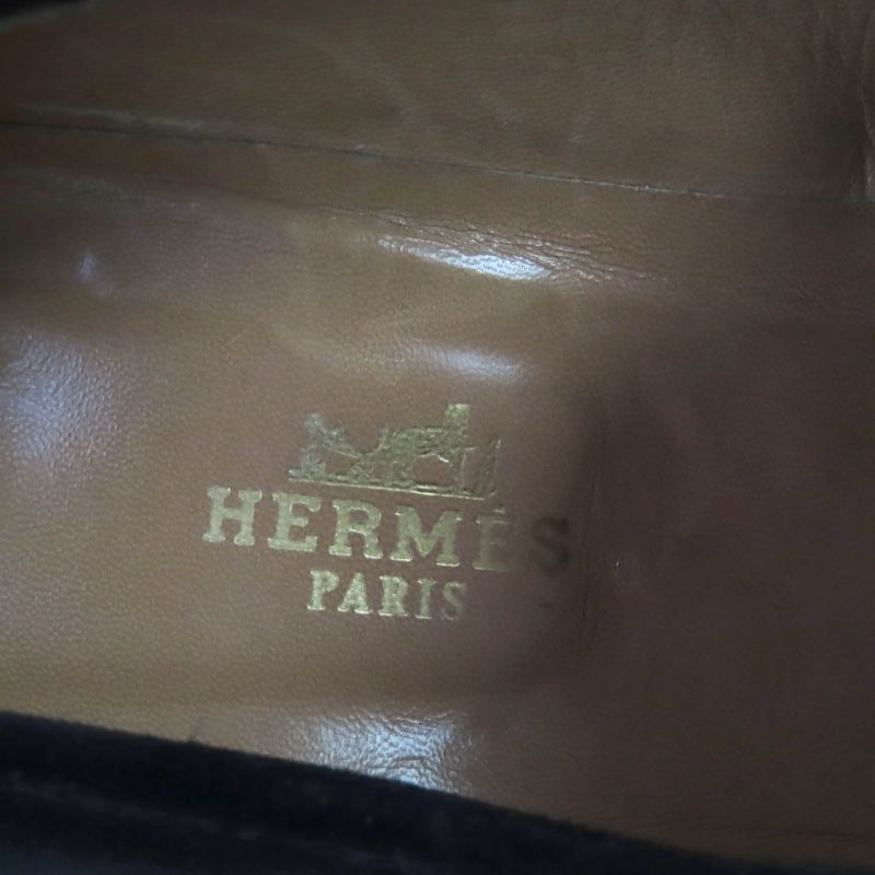 Hermes Gold Hardware With H Logo Hardware Chunky Heel Suede Leather Loafers