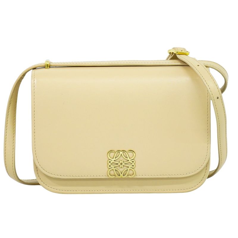 Authentic Loewe Goya Small Shoulder Bag Pochette Leather Beige Goya Bag