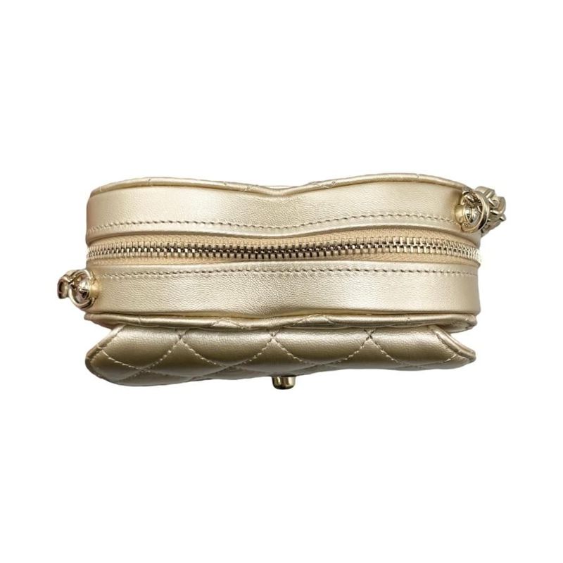 Chanel Shoulder Bag Heart Chain Ap2784 Matelasse Coco Mark Lambskin Metallic