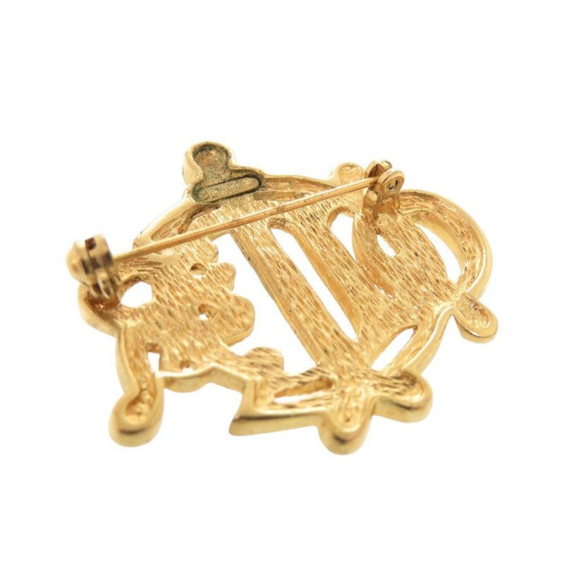 Christian Dior Emblem Metal Gold Brooch 0637 Christian Dior