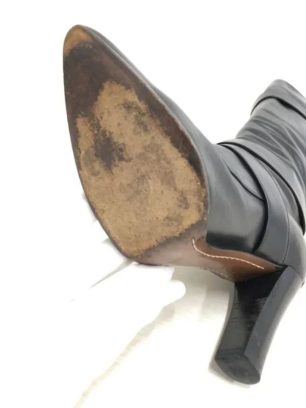 Louis Vuitton Leather Cross Belt Heel Long Boots Women's 34 1 2 El0503 Black