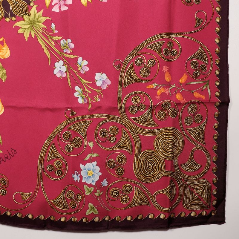 Hermes Carré 90 Arabesques Arabesque Silk Red Women's Scarf