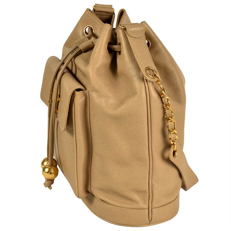 Chanel Shoulder Bag Caviar Skin Beige Gold Hardware 6 Digits 3 Units Coco Mark