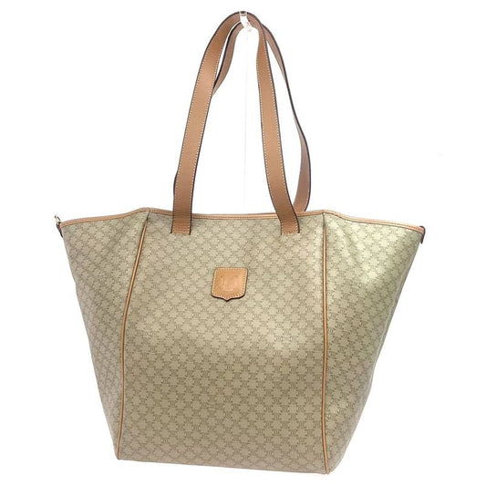Celine Tote Macadam Shoulder Bag Beige Leather 33ka787