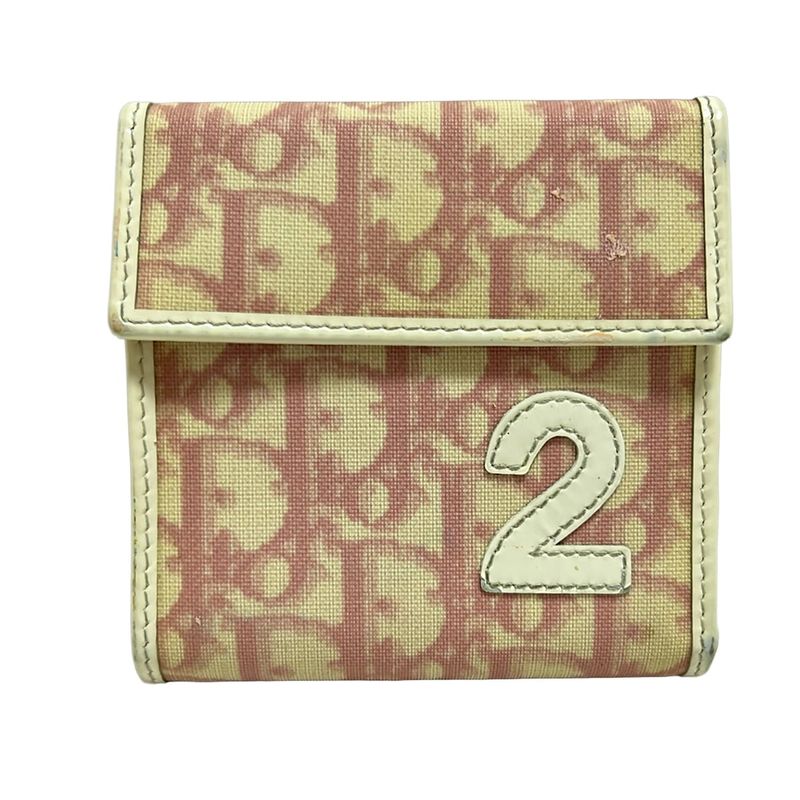 Dior/christian Dior Trifold Wallet Trotter Ivory And Light Pink Leather