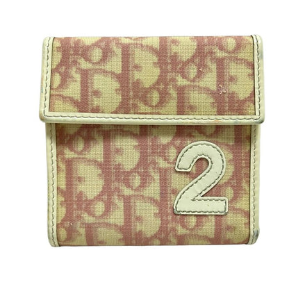 Dior/christian Dior Trifold Wallet Trotter Ivory And Light Pink Leather