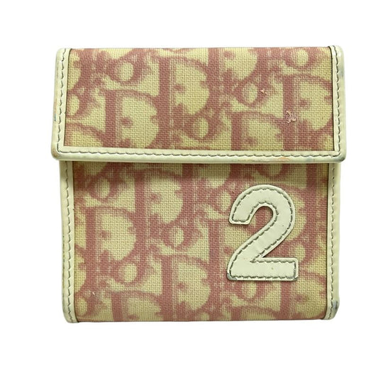 Dior/christian Dior Trifold Wallet Trotter Ivory And Light Pink Leather