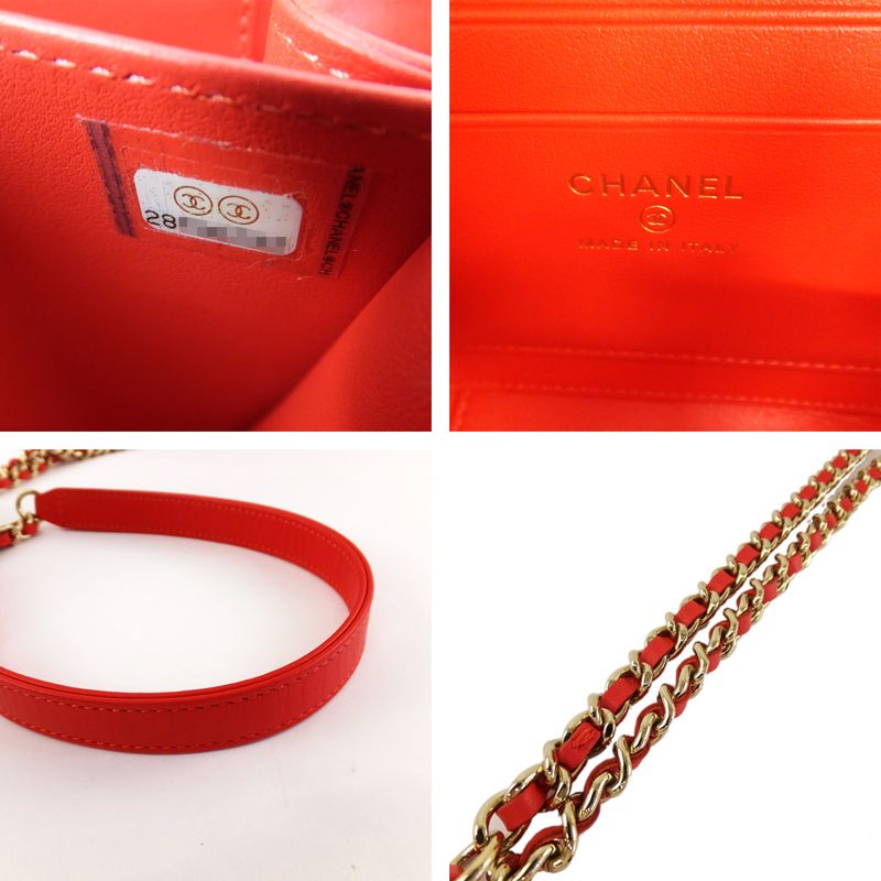 Chanel CC Filigree-mini Chain Shoulder Bag Red Caviar Skin Coco Mark