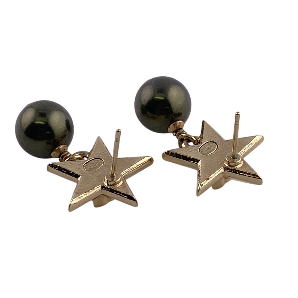 Chanel A17c Coco Mark Star Pearl Earrings Brand Jewelry Accessories Gold Ladies