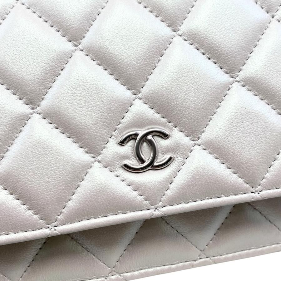 Chanel Shoulder Bag Ribbon Chain Wallet Matelasse Lambskin Coco Mark Pearly