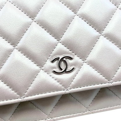 Chanel Shoulder Bag Ribbon Chain Wallet Matelasse Lambskin Coco Mark Pearly