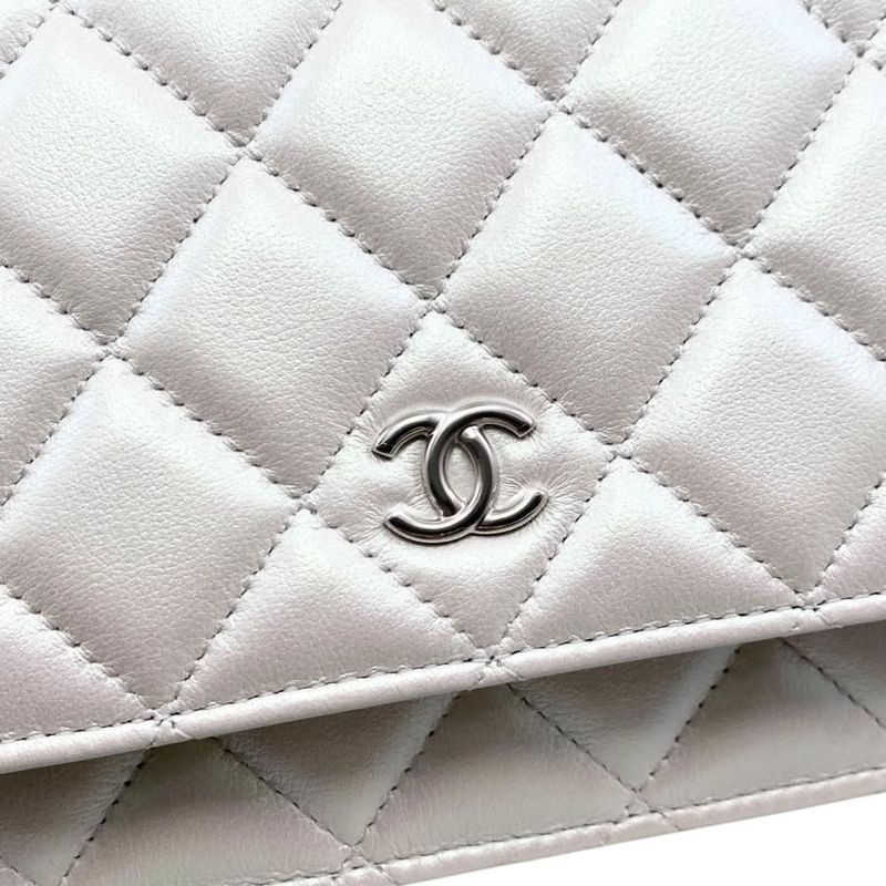 Chanel Shoulder Bag Ribbon Chain Wallet Matelasse Lambskin Coco Mark Pearly