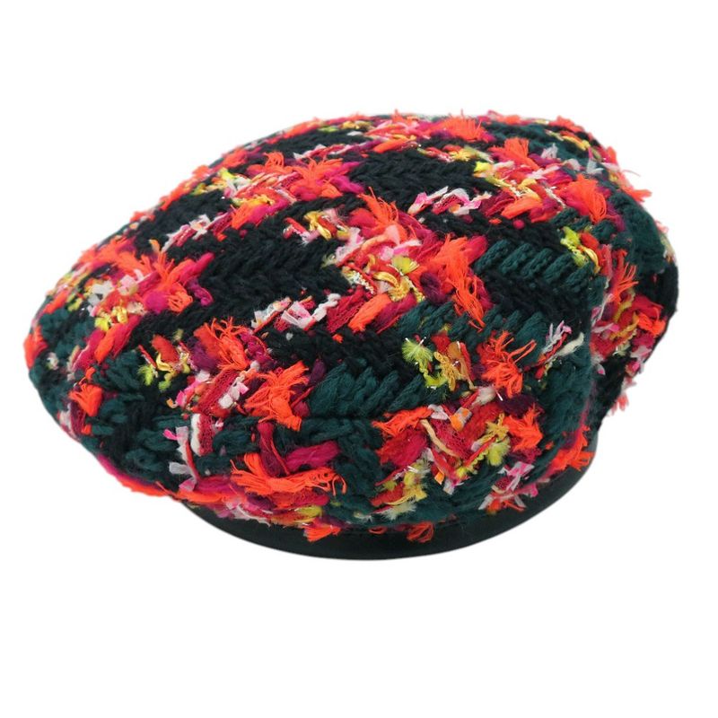 Gucci Tweed Check Beret With Ribbon GG Logo 729140 Wool Nylon Multicolor 1645