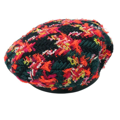 Gucci Tweed Check Beret With Ribbon GG Logo 729140 Wool Nylon Multicolor 1645