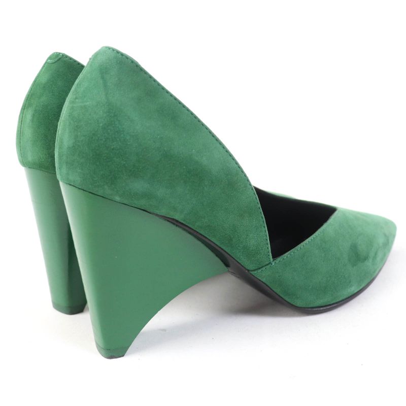 Hermes 2022 222283z Pointed Toe Suede Leather Pumps Green 37 With Box And