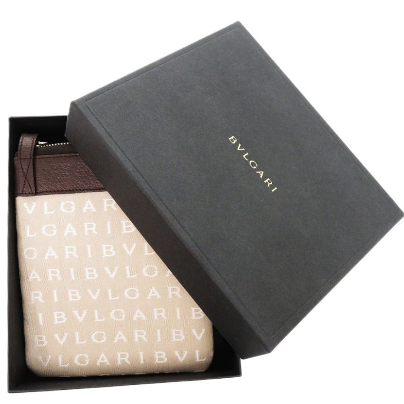 Bulgari Gcegea Logomania 22588 Leather Canvas Beige Brown Shoulder Bag 0068