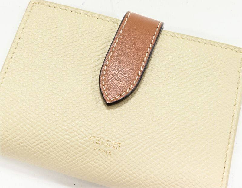 Celine Trifold Wallet With Coin Purse Fine Stripe Compact Wallet In Grained