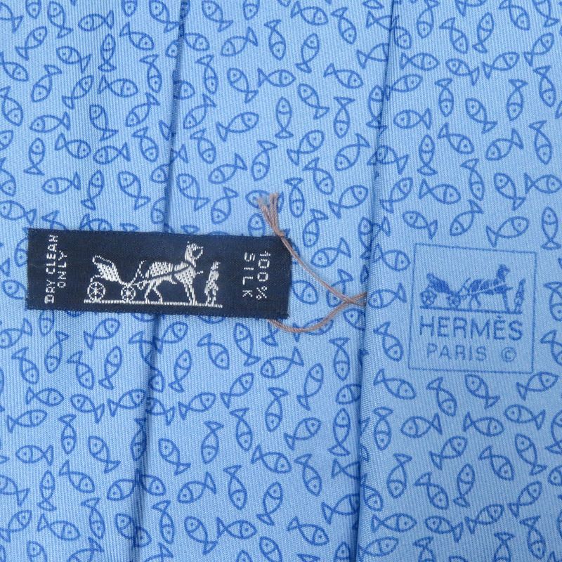 Hermes 100% Silk Alligator Wide Tie Light Blue With Box Made In France Men's