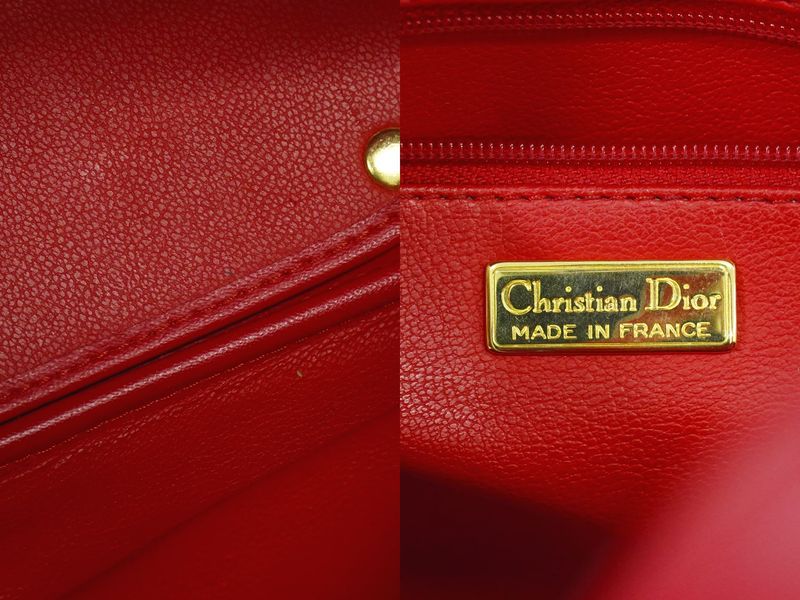 Authentic Christian DIOR Leather Mini Boston Bag Handbag Red Bag Pre-owned