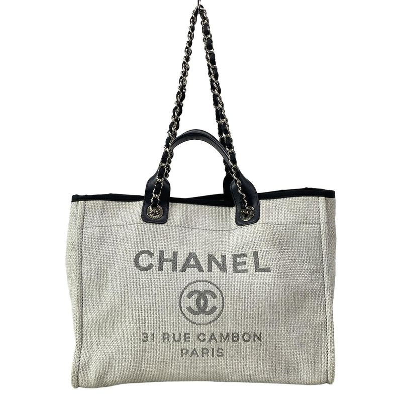 Chanel Tote Bag Deauville Line GM Light Gray X Black 2WAY / Chain Shoulder /