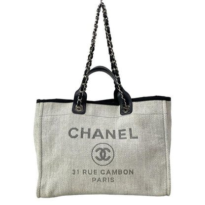 Chanel Tote Bag Deauville Line GM Light Gray X Black 2WAY / Chain Shoulder /