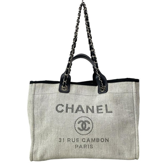 Chanel Tote Bag Deauville Line GM Light Gray X Black 2WAY / Chain Shoulder /