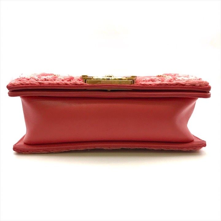 Chanel CC Logo Tweed Lambskin Chain Shoulder Bag Pink Gold