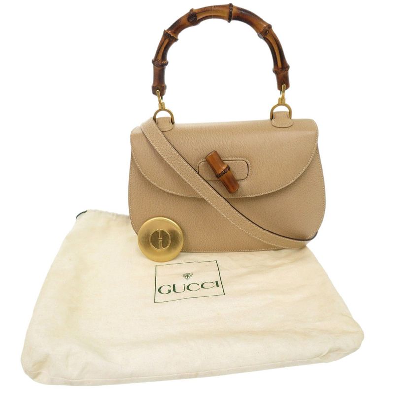 Gucci Bamboo 000 29 0633 Leather Beige 2WAY Handbag Shoulder Bag 0174 Gucci
