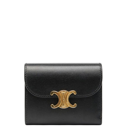 Celine Triomphe Small Flap Wallet Black Leather Women's Celine