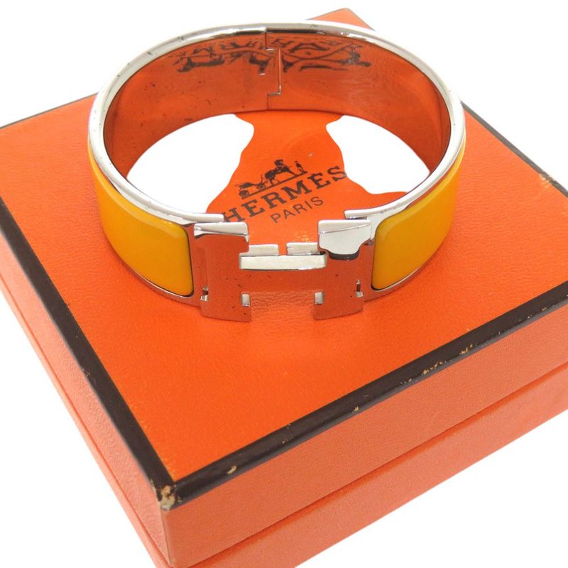 Hermes Click Crack H GM Bracelet Metal Enamel Yellow F Engraved 1200 Hermes