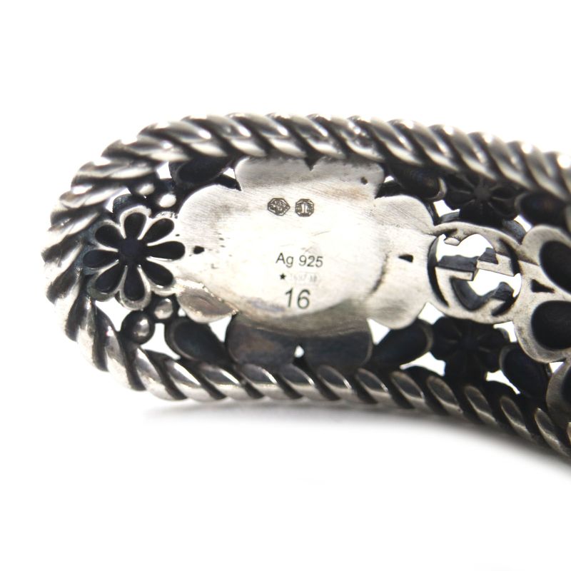 Gucci Crystal Floral Interlocking G Bangle Bracelet Ag925 Silver Green 16 With