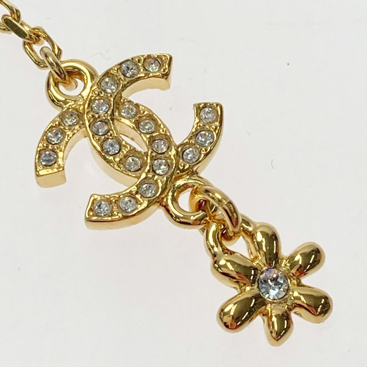 Chanel Cocomark Flower Long Earrings I23a Gold Fake Pearl Rhinestone