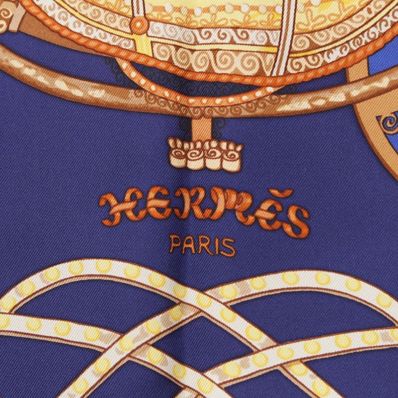 Hermes Carre 90 Paperoles Papoule Carriages And Nobles Silk Scarf Navy