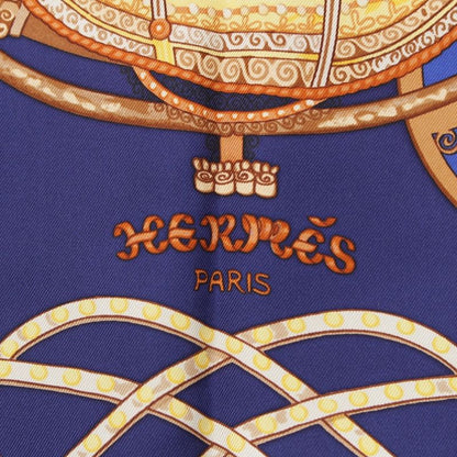 Hermes Carre 90 Paperoles Papoule Carriages And Nobles Silk Scarf Navy