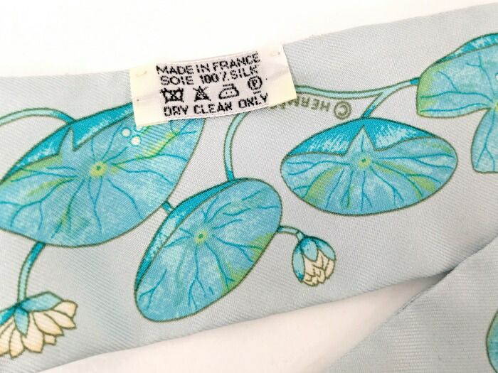 Hermes Twilly Scarf 100% Silk Lotus Flower Light Blue Multicolor