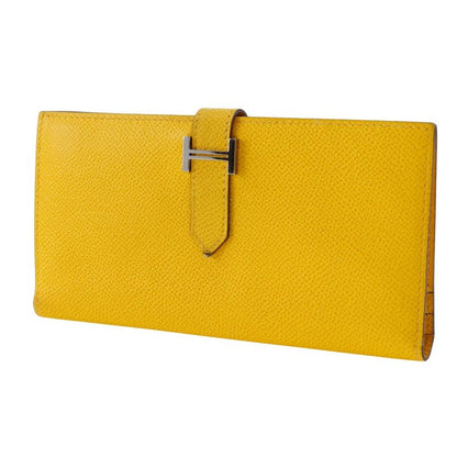 Hermes Bearn Vaux Epson Yellow □J Unisex Long Wallet