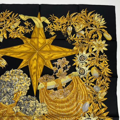 Hermes Carre 90 Passiflores Passion Flower Black 100% Silk Scarf