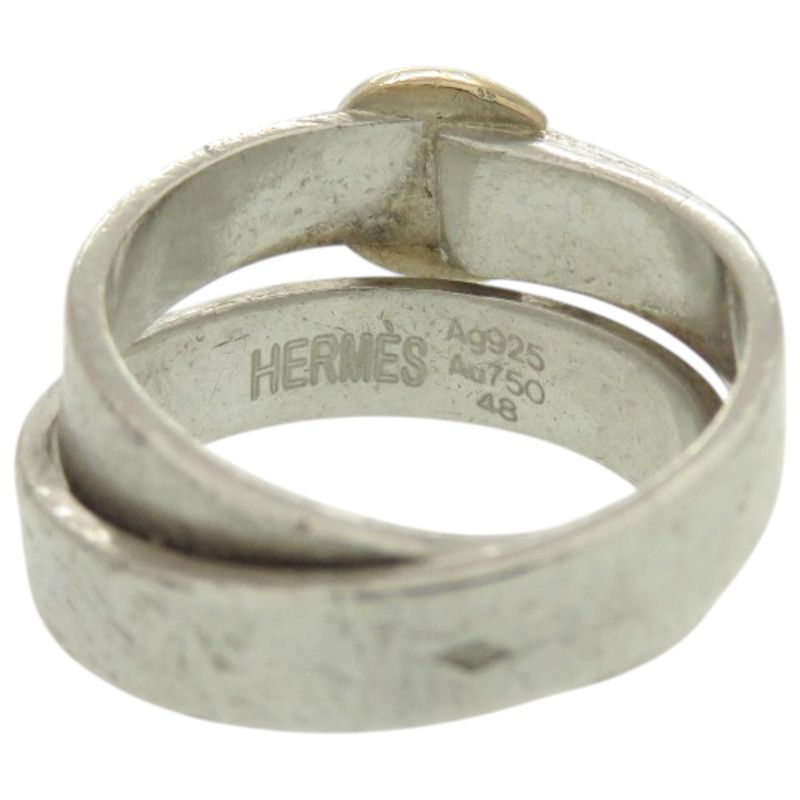 Hermes Double True #48 Size 8 Silver 925 18K Gold Silver Ring 0222 Hermes