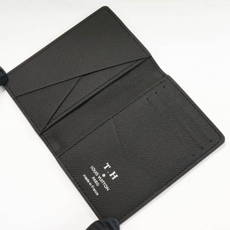 Louis Vuitton Taiga Noir Black Organizer De Poche With Initials "TH" M30537