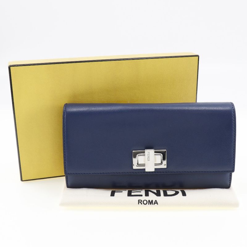 Fendi Peekaboo 8m0377 Calf Navy Women's Long Wallet