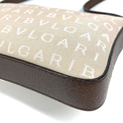 Bvlgari Shoulder Bag Logomania Logo Leather / Canvas Beige