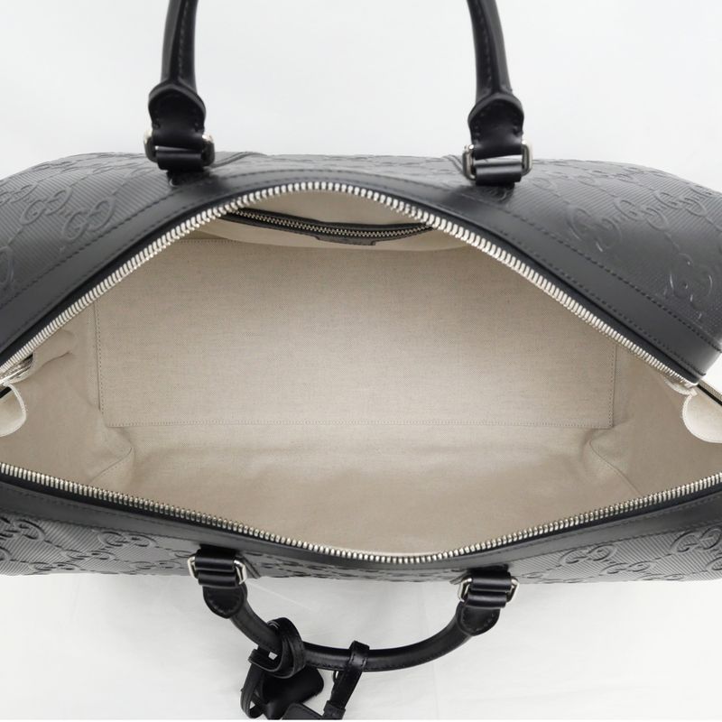 Gucci GG Embossed Boston Bag Black 725282 520981 Leather 2way Shoulder