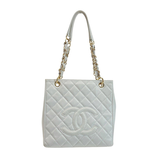 Chanel Cocomark Matelasse Pst Chain Tote Bag A50994 White Caviar Skin Gold