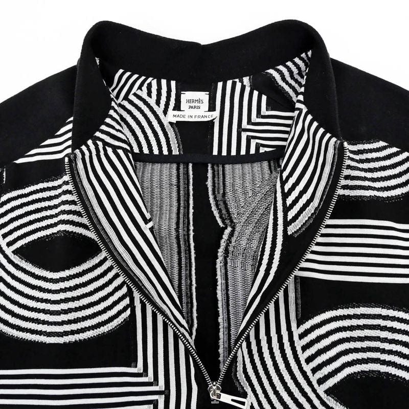 Hermes Short Sleeve Dress Chaine D'ancre Pattern Black White Size 34