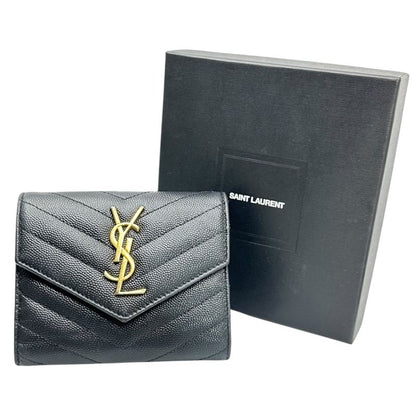 Saint Laurent Monogram YSL Trifold Wallet Monogram 03943 Black Compact Wallet