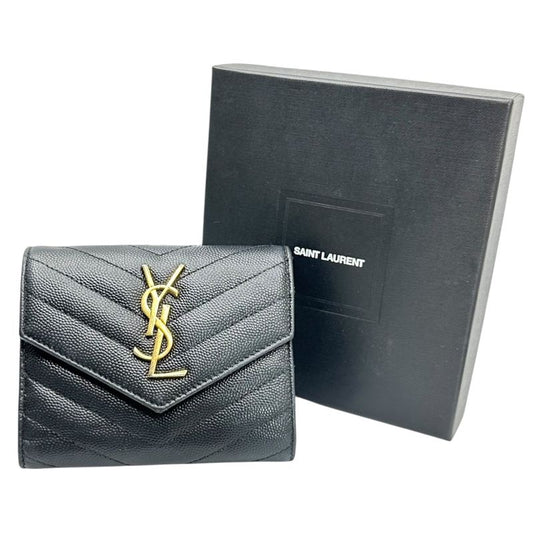 Saint Laurent Monogram YSL Trifold Wallet Monogram 03943 Black Compact Wallet
