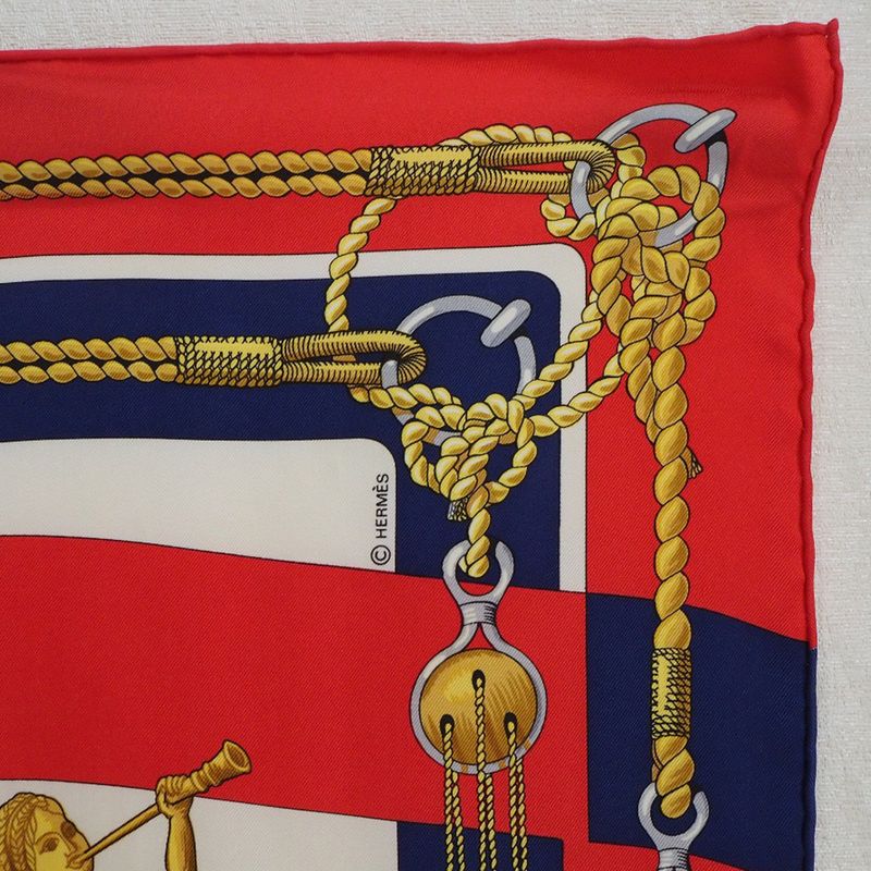 Hermes Carré 90 Chateaux D'arriere Stern Silk Red Women's Scarf