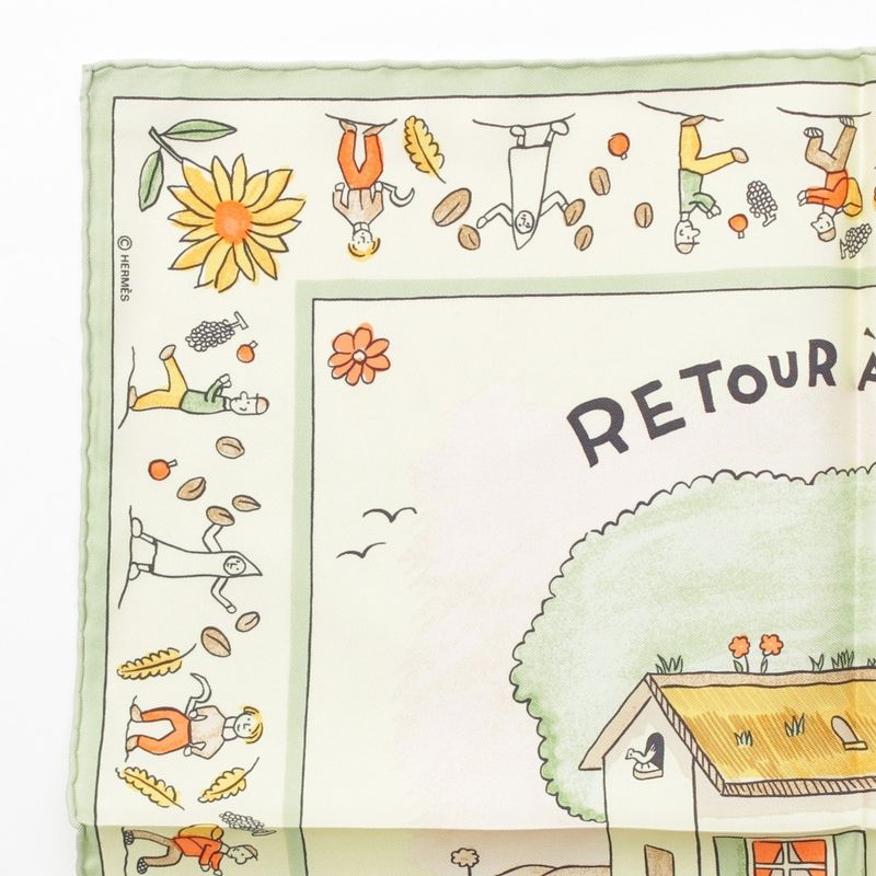 Hermes Petit Carré 45 Silk Homecoming Gavroche Scarf Greenish Multicolor